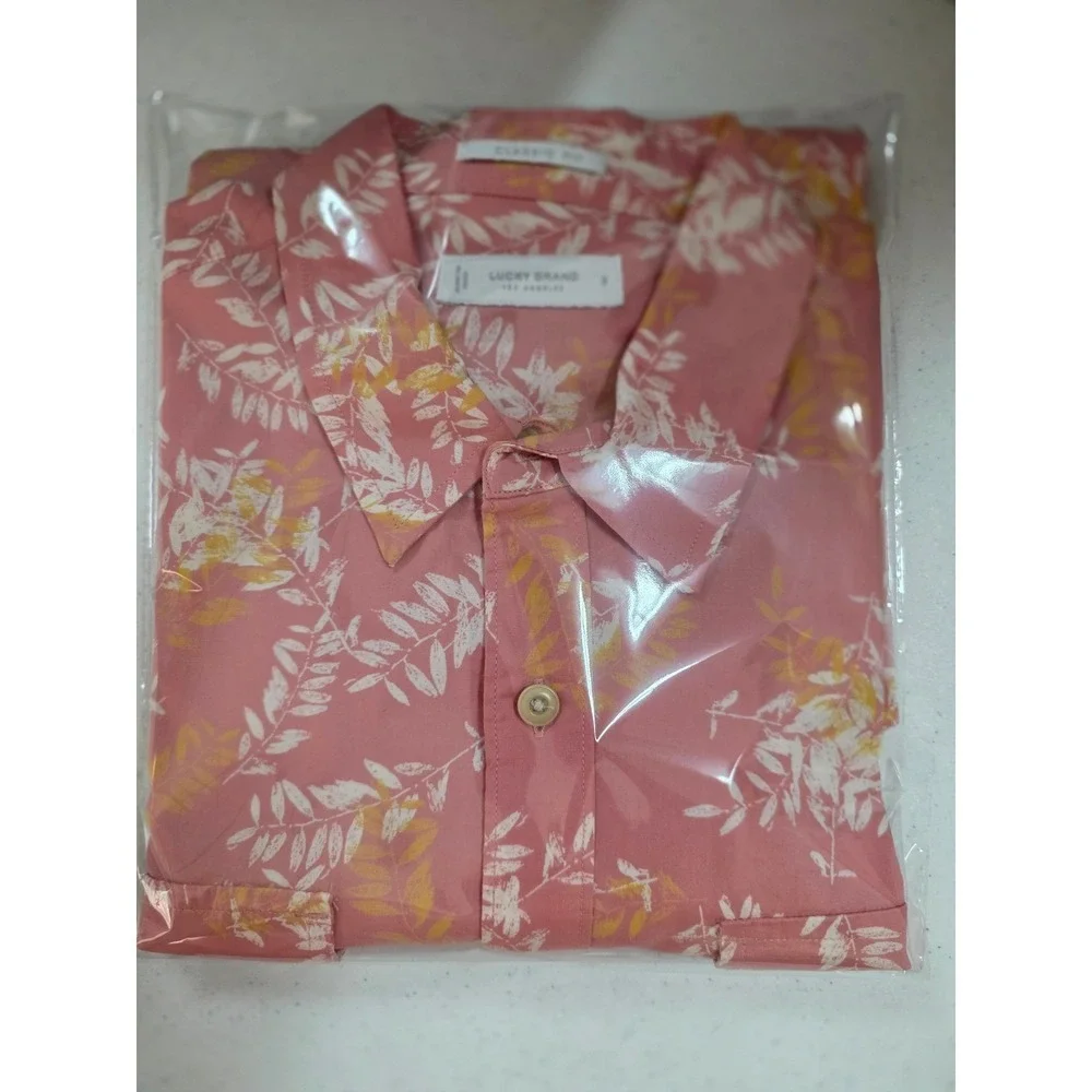 Lucky Brand Mens Small Classic Fit Short Sleeve Botanical Leaf Button Up Shirt